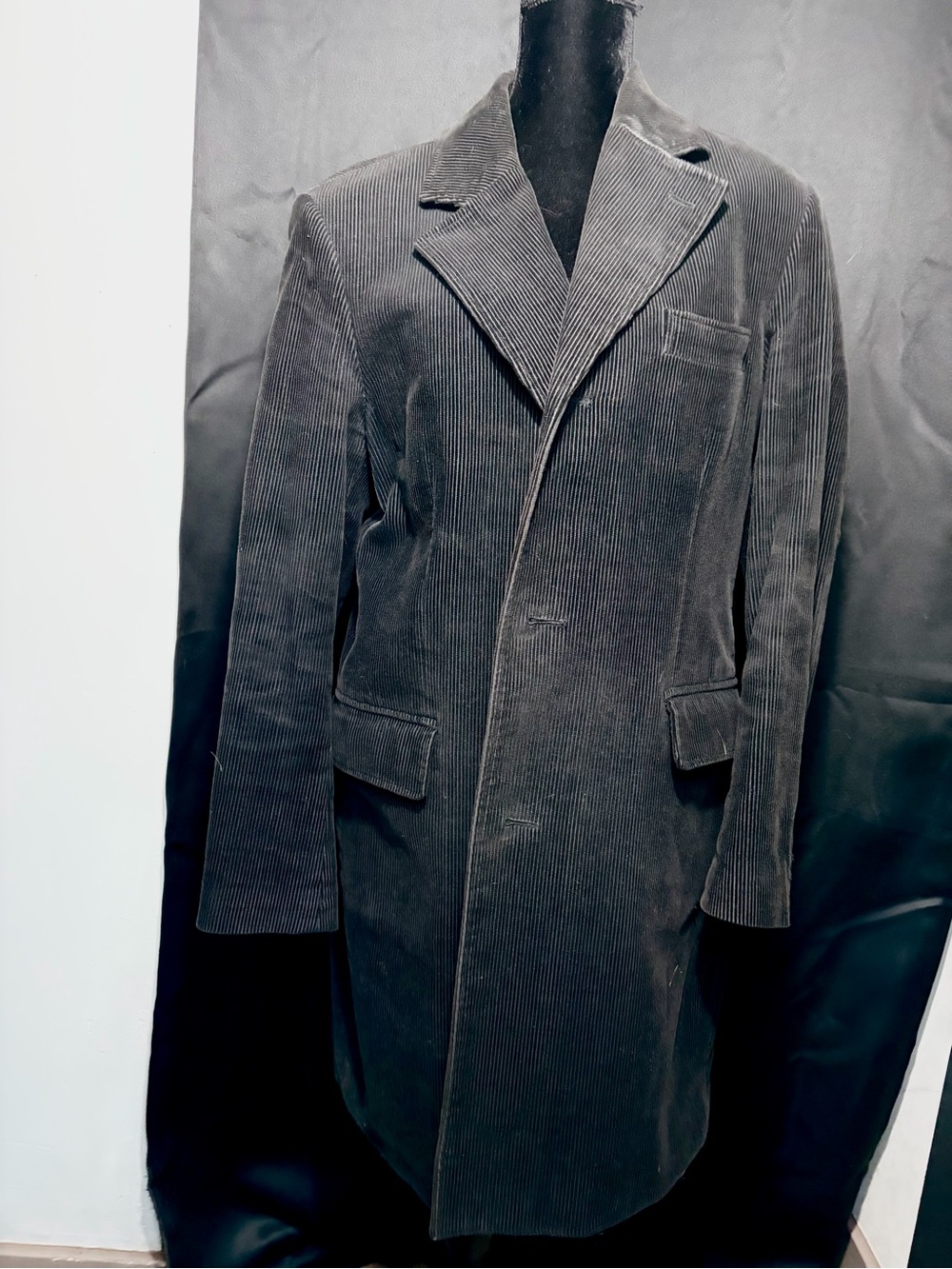 Vintage H&M Men's Corduroy Trench Coat - Charcoal
